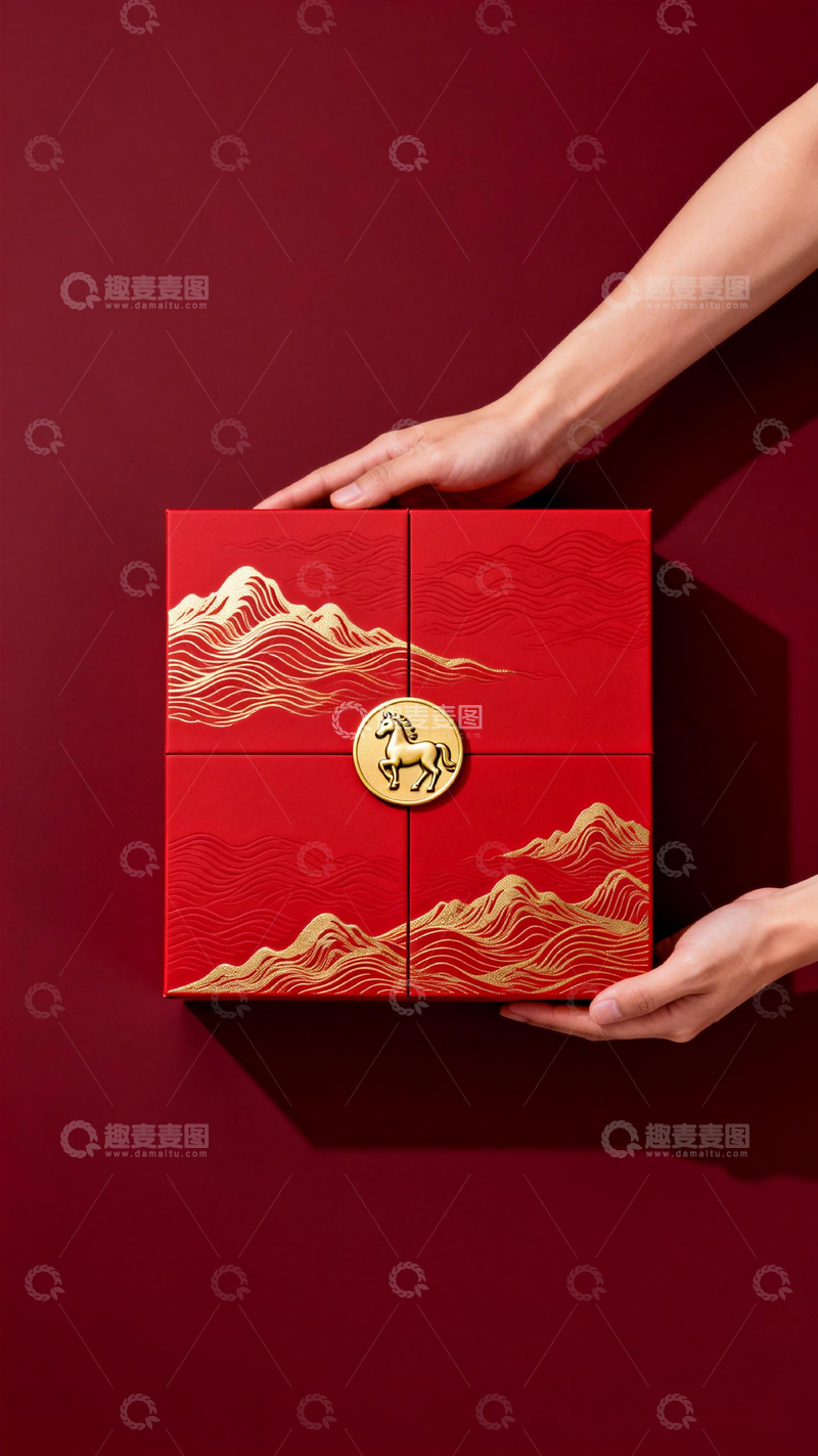 高清大图下载【趣麦麦图】红色礼盒中国风包装设计
