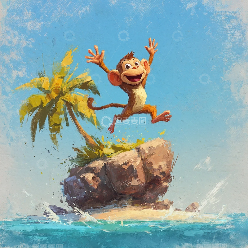 高清大图下载【趣麦麦图】海浪之上的猴子欢腾瞬间