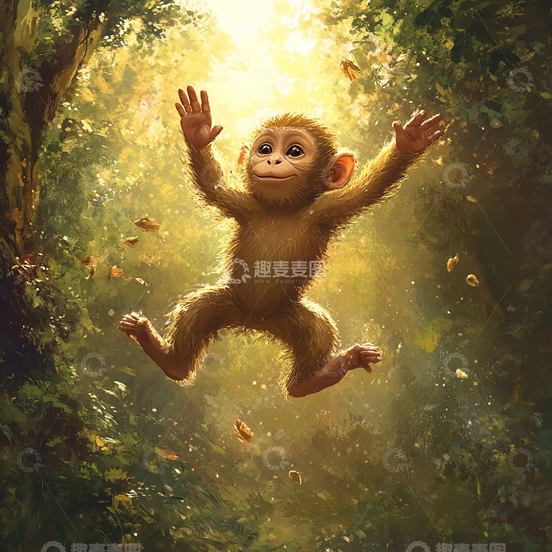 高清大图下载【趣麦麦图】森林阳光下的跳跃精灵