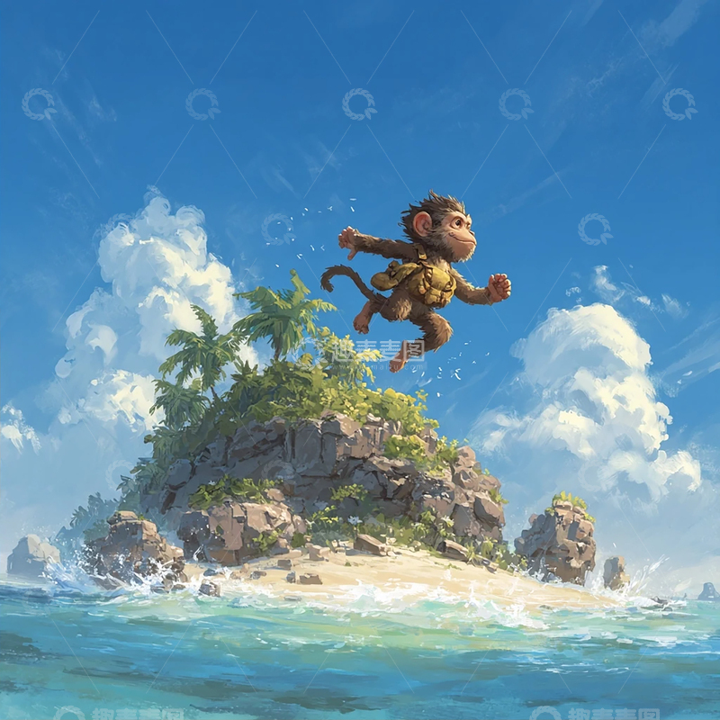 高清大图下载【趣麦麦图】超现实猴子逃亡海岛奇遇记