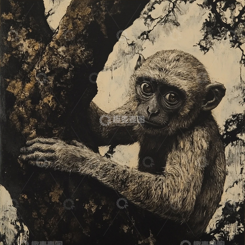 高清大图下载【趣麦麦图】孤独幼猴的深邃眼神