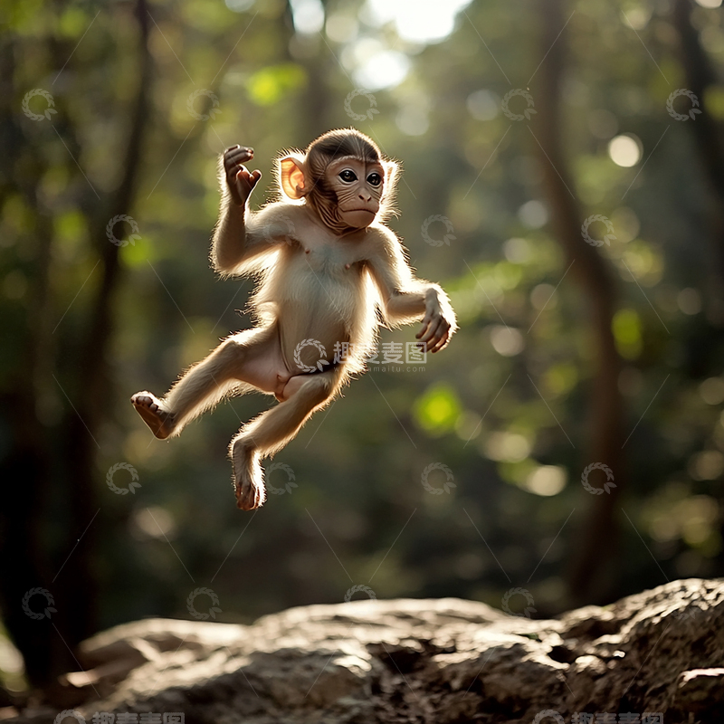 高清大图下载【趣麦麦图】灵猴跃动森林奇遇