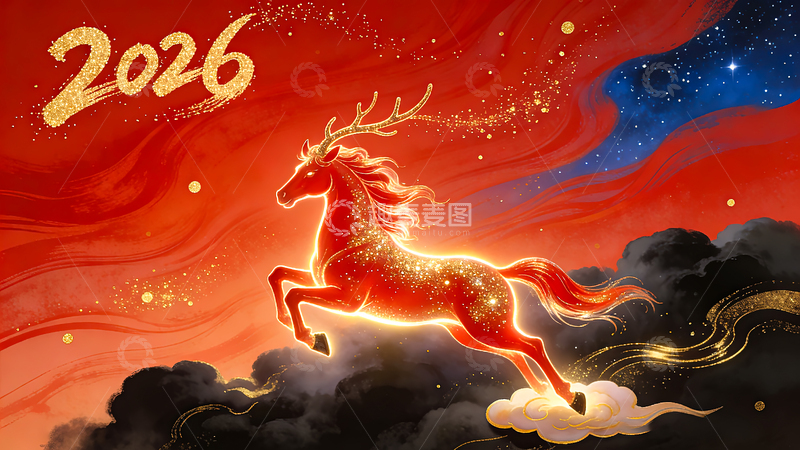 高清大图下载【趣麦麦图】2026龙马奔行KV-乌云04