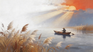 夕阳西下风景画2