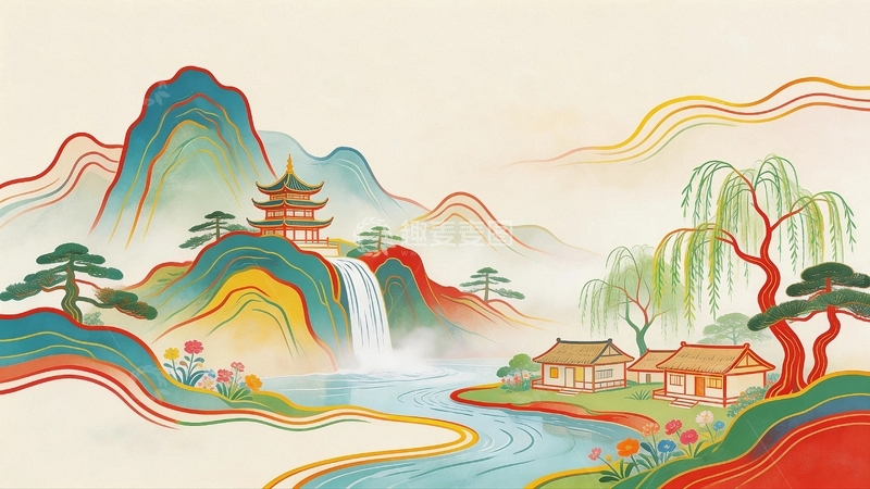 高清大图下载【趣麦麦图】中国风山水画艺术背景7