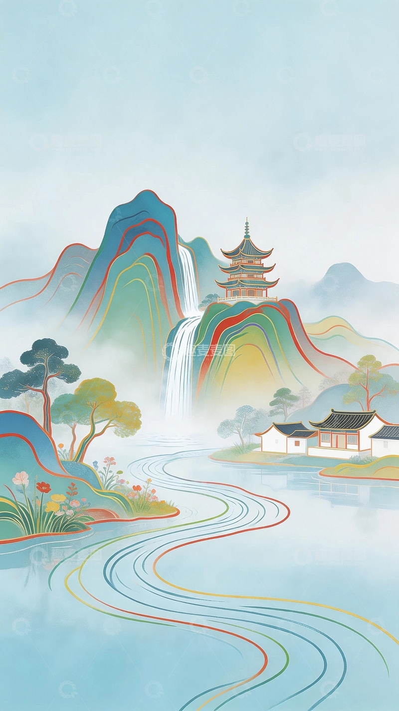 高清大图下载【趣麦麦图】中国风山水画艺术背景6