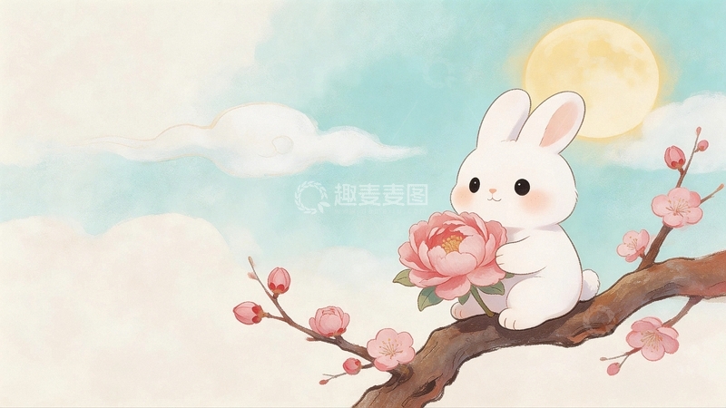 高清大图下载【趣麦麦图】卡通兔子赏月图