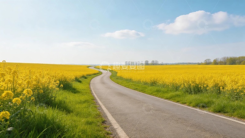 高清大图下载【趣麦麦图】乡村道路油菜花风景摄影
