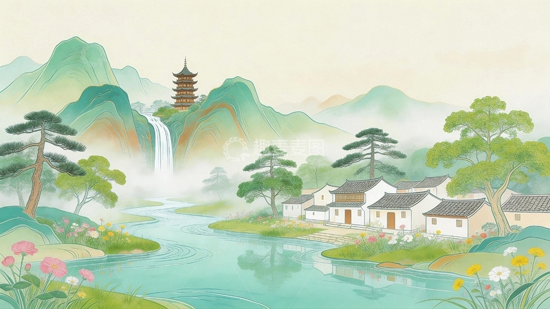 高清大图下载【趣麦麦图】国潮插画艺术背景07