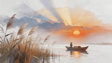夕阳西下风景画6