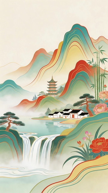 国潮山水画背景2