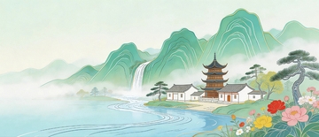 国潮山水画背景3