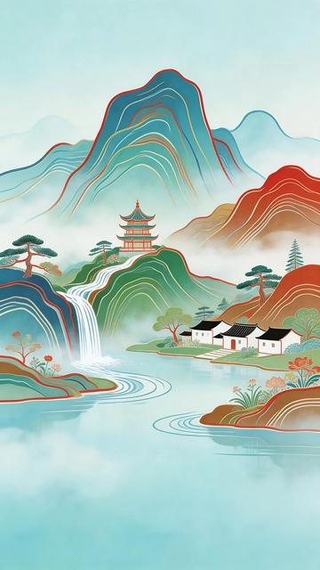 国潮山水画背景1