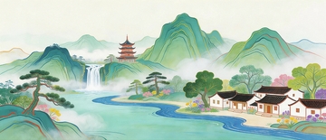 国潮山水画背景4