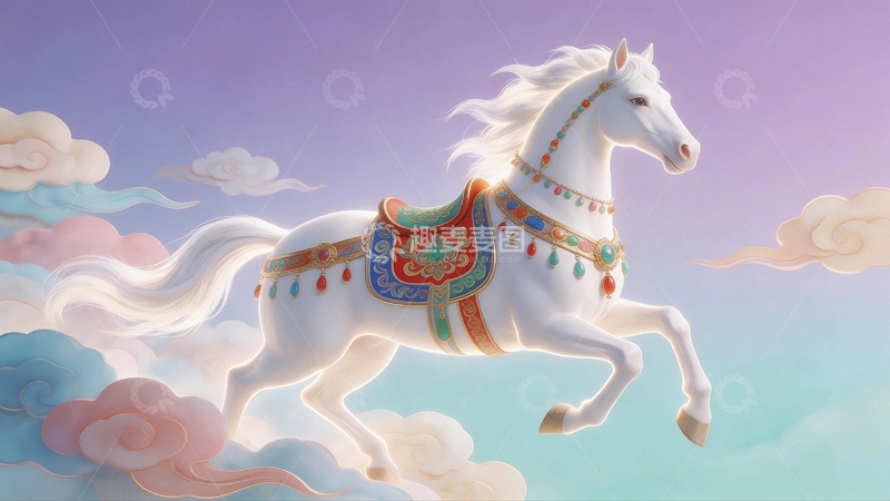 高清大图下载【趣麦麦图】2026白马背景底纹12