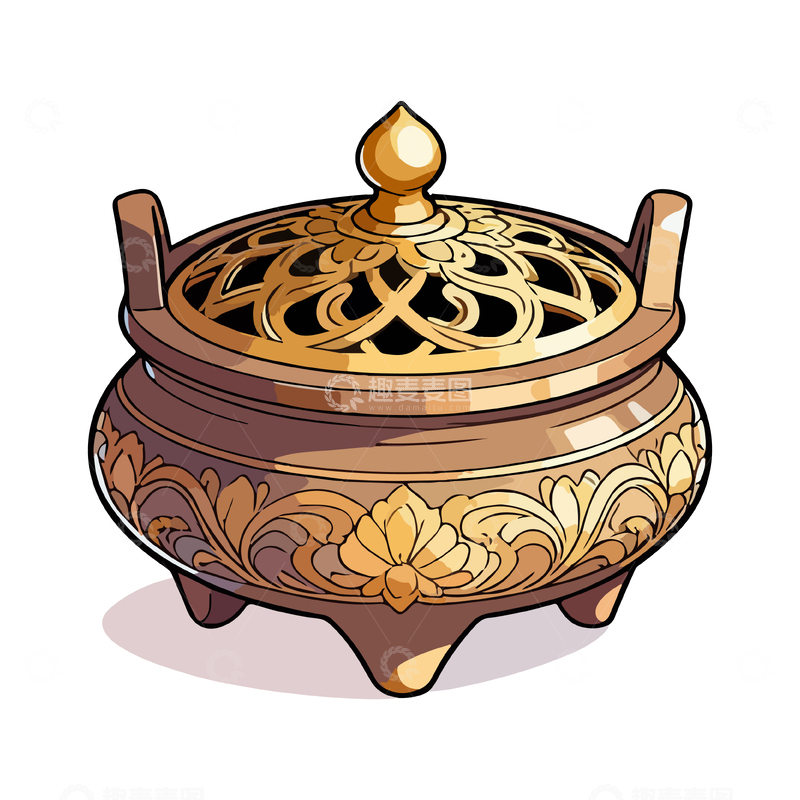 源文件下载【趣麦麦图】古风香炉手绘插画设计素材