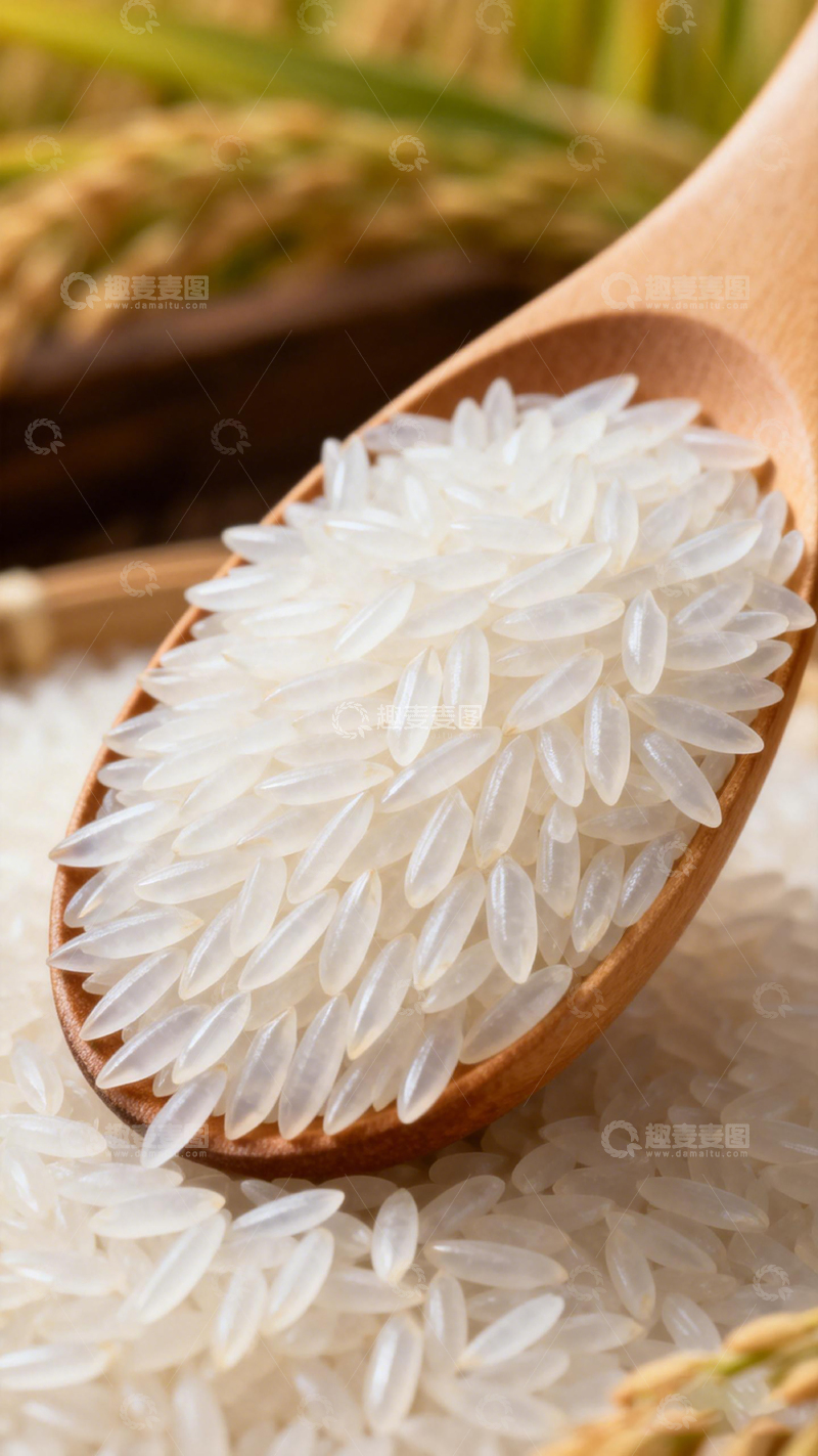 高清大图下载【趣麦麦图】木勺盛白米特写摄影