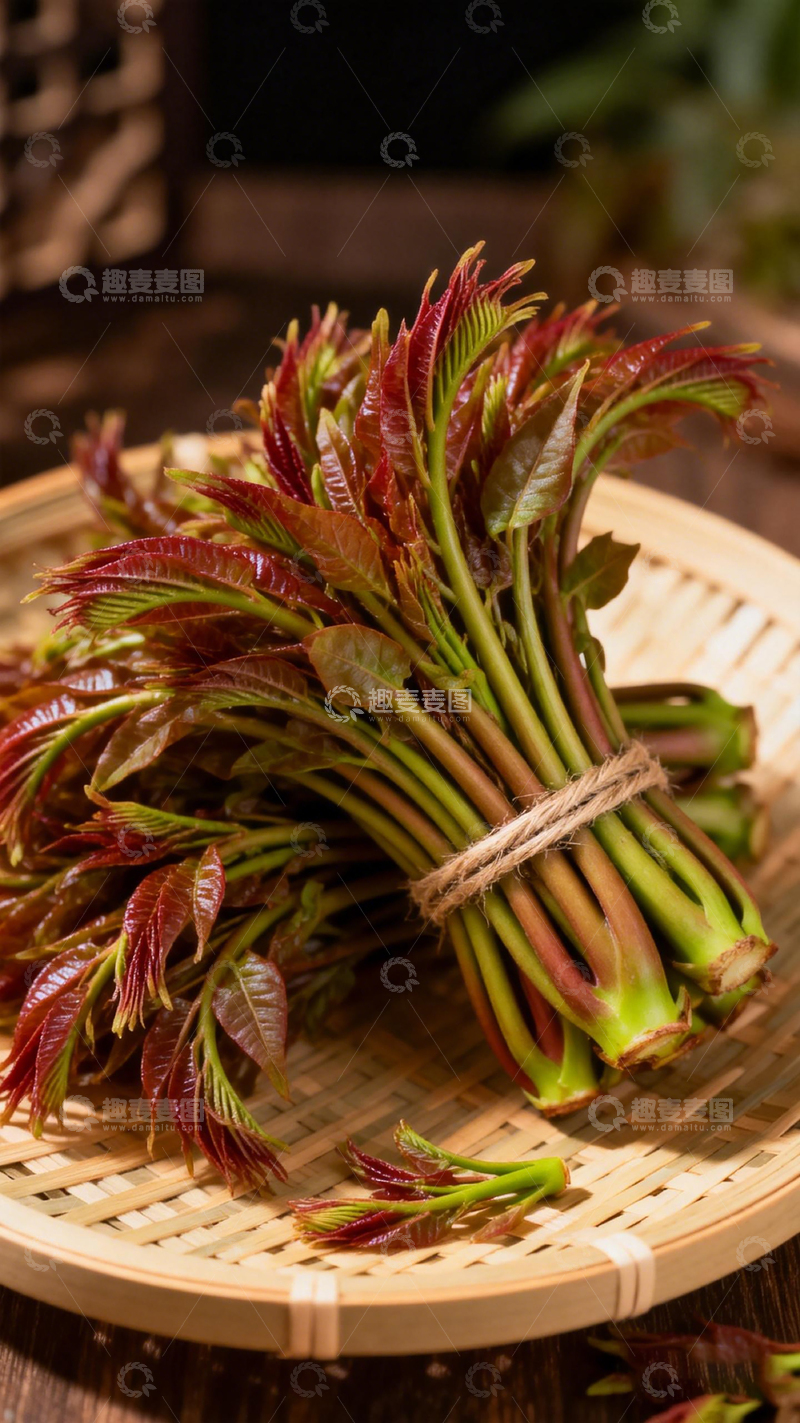 高清大图下载【趣麦麦图】竹篮椿芽新鲜蔬菜摄影