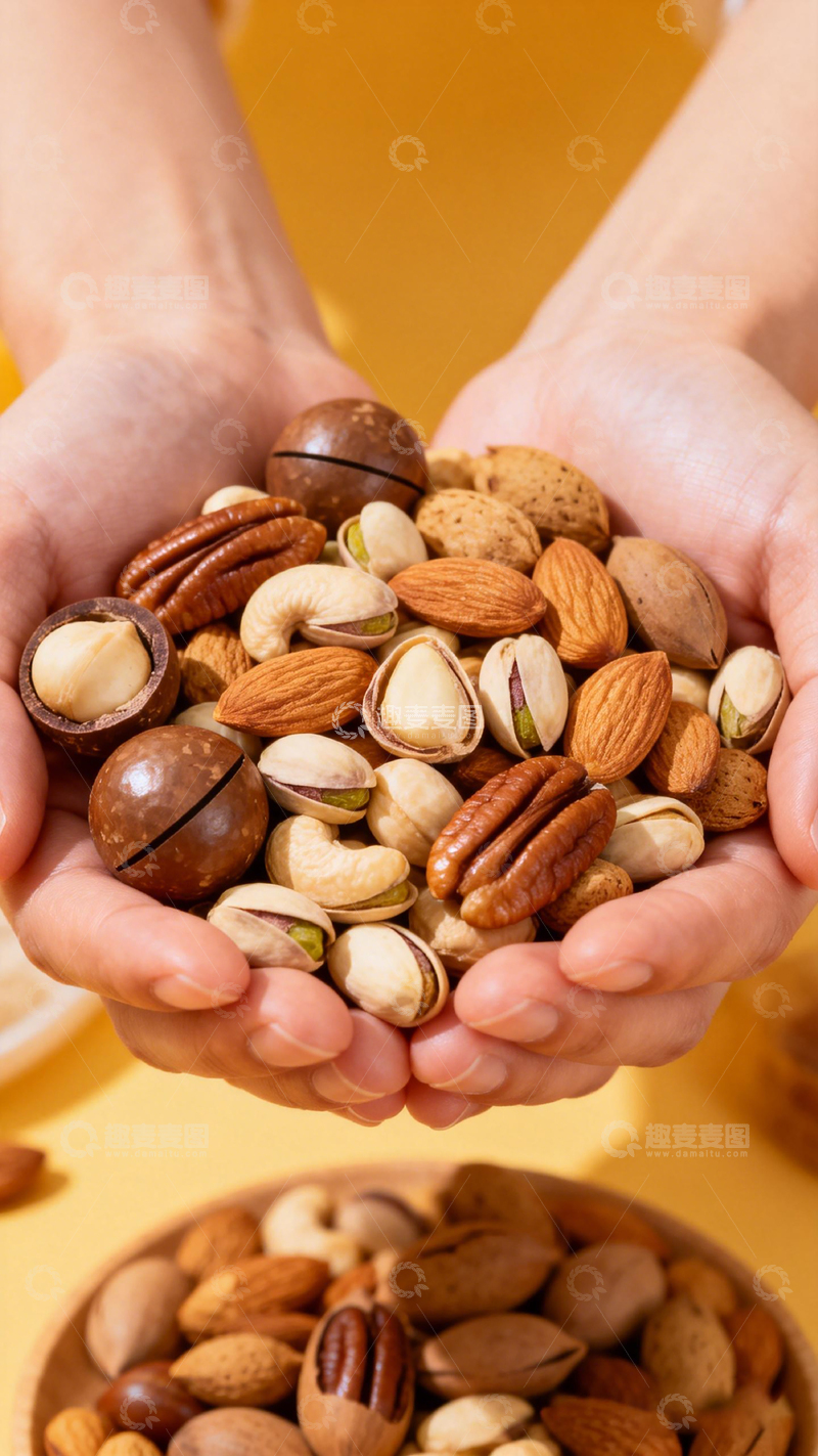 高清大图下载【趣麦麦图】双手捧坚果美食特写