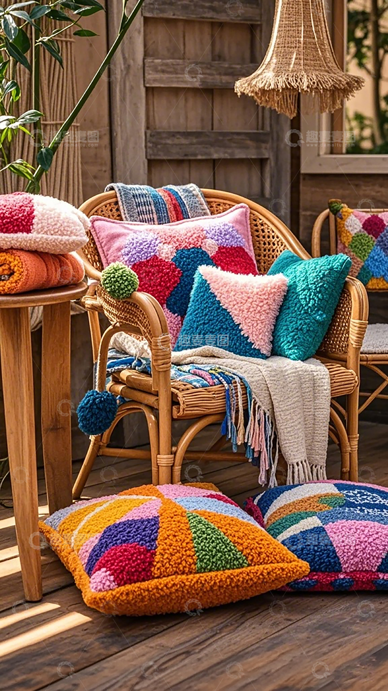 高清大图下载【趣麦麦图】田园风彩色抱枕户外休闲布置