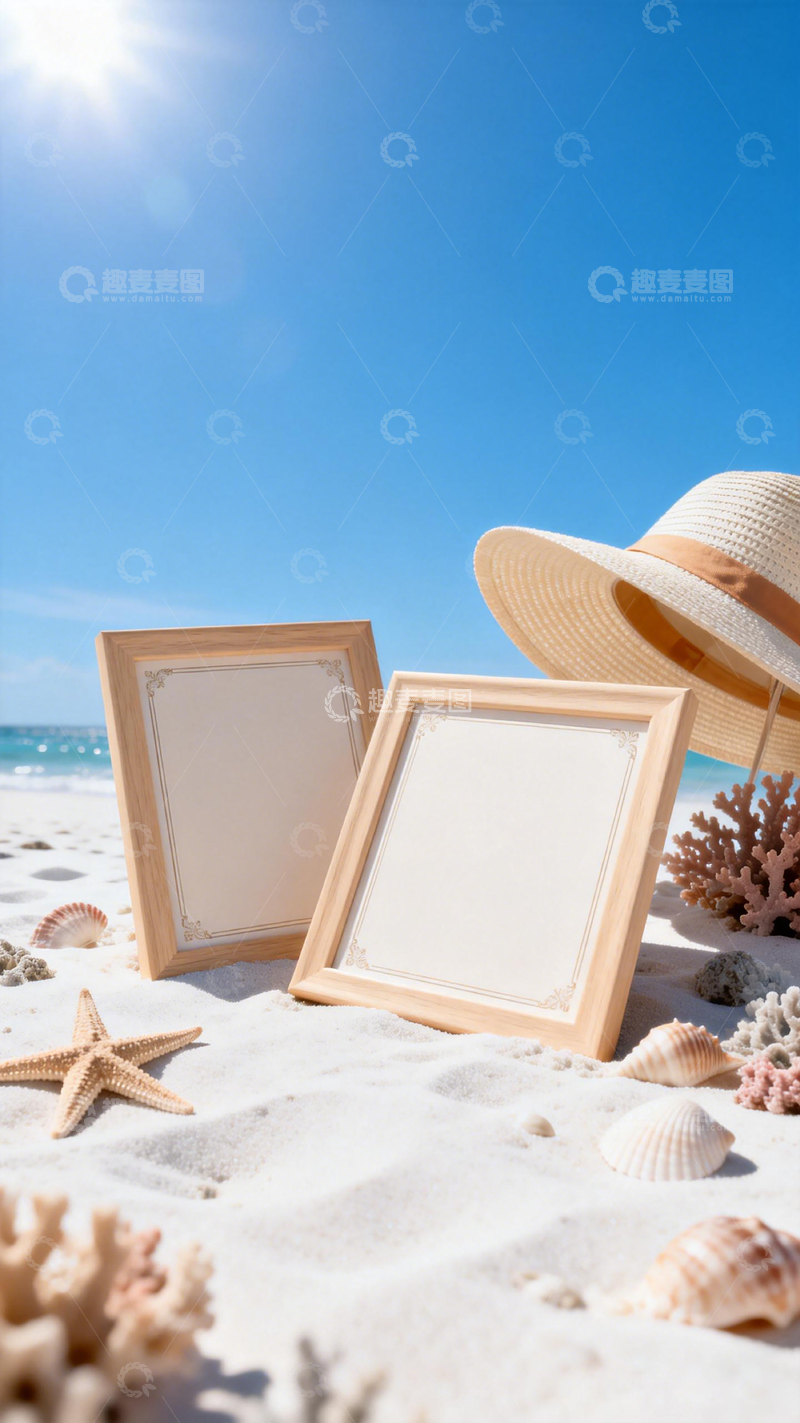 高清大图下载【趣麦麦图】夏日海滩相框装饰创意图片