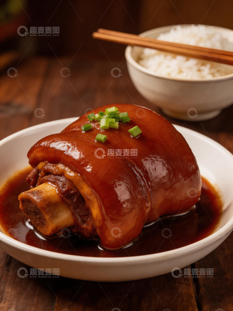 高清大图下载【趣麦麦图】红烧猪肘配米饭美食摄影