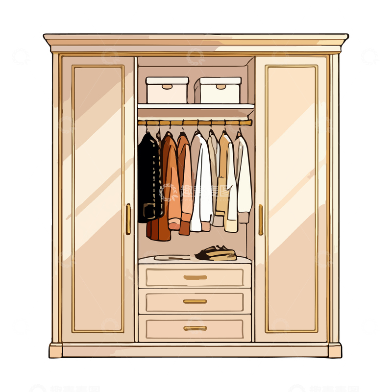 源文件下载【趣麦麦图】简约风格衣柜插画设计素材