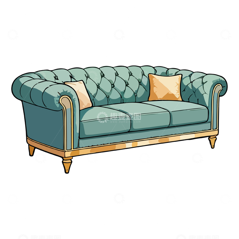 源文件下载【趣麦麦图】-手绘复古沙发插画设计元素