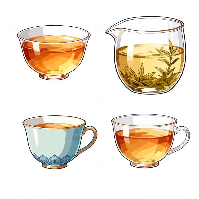 源文件下载【趣麦麦图】手绘茶具插画设计元素