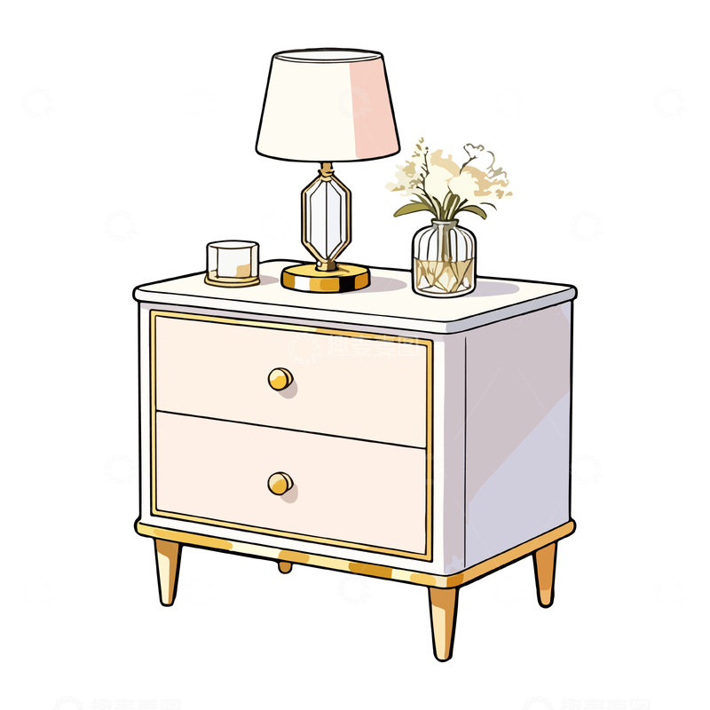 源文件下载【趣麦麦图】简约床头柜插画素材