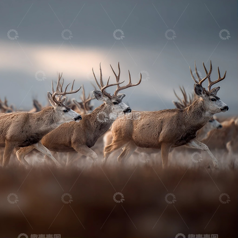 高清大图下载【趣麦麦图】荒野之王：雄鹿奔腾的壮丽瞬间