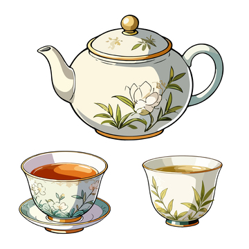 传统中式茶具插图矢量素材