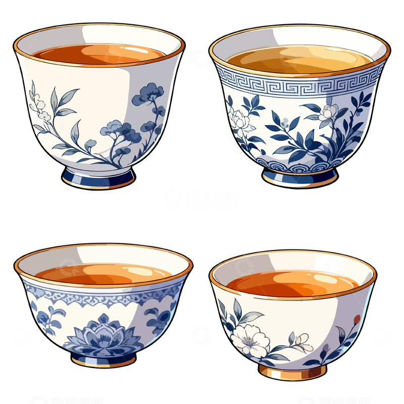 源文件下载【趣麦麦图】青花瓷茶杯插图