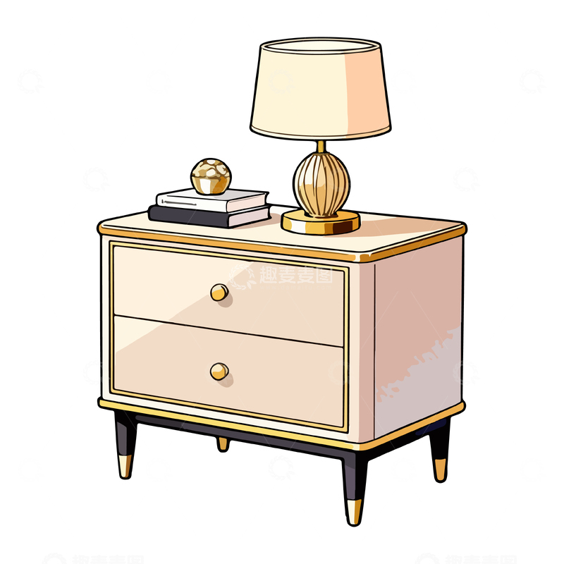 源文件下载【趣麦麦图】手绘家居床头柜插画