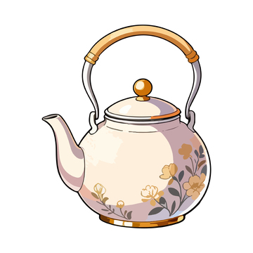 手绘花卉茶壶插画素材
