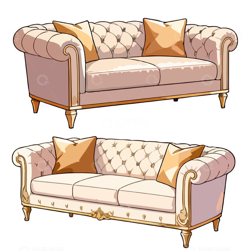 源文件下载【趣麦麦图】-复古欧式沙发插画