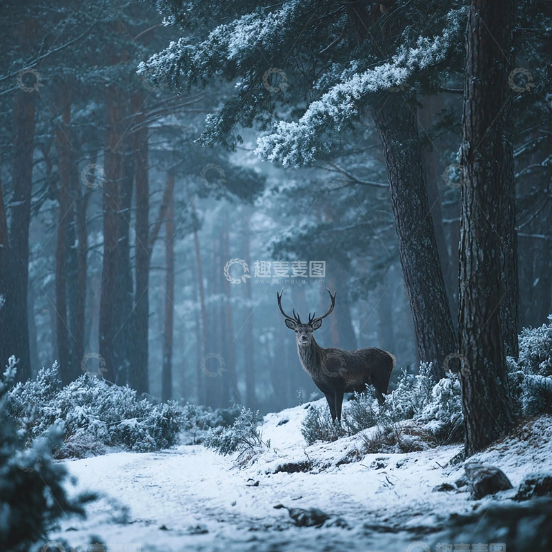 高清大图下载【趣麦麦图】雪林中的王者之姿