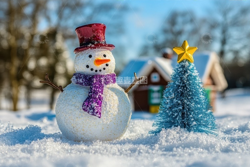 高清大图下载【趣麦麦图】可爱的雪人和圣诞树