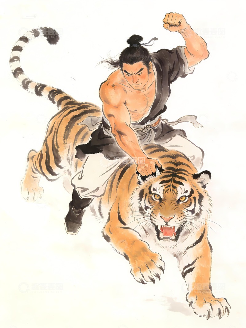 高清大图下载【趣麦麦图】武松打虎绘画