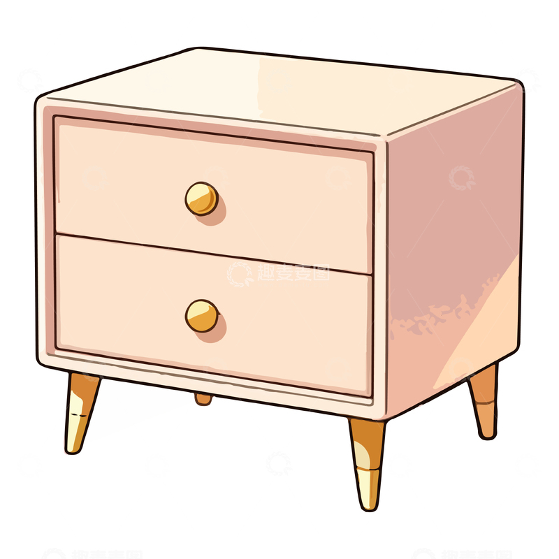 源文件下载【趣麦麦图】卡通粉色床头柜插画素材