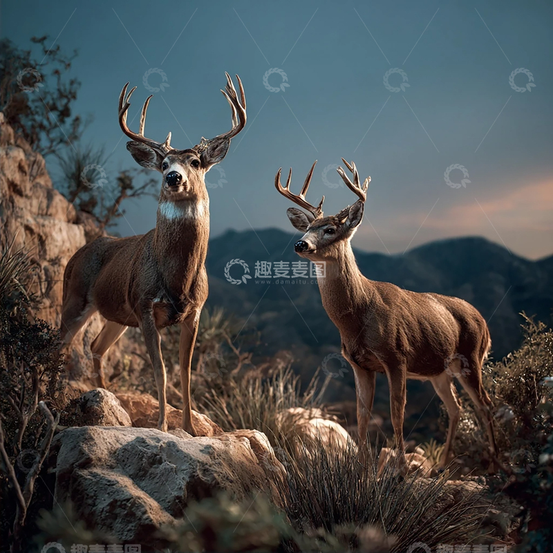 高清大图下载【趣麦麦图】星空下的雄伟鹿群