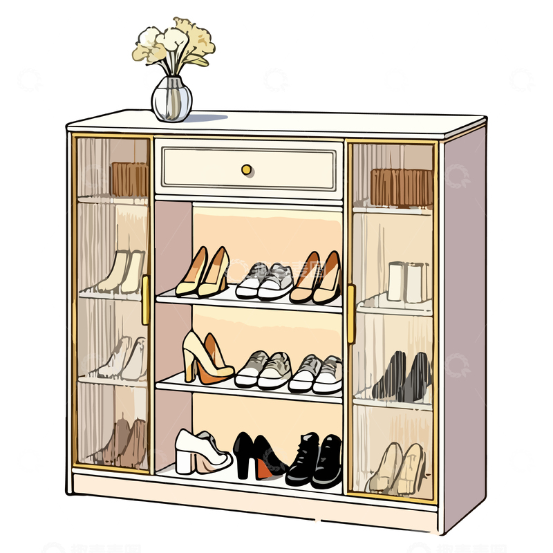 源文件下载【趣麦麦图】简约鞋柜插画设计素材