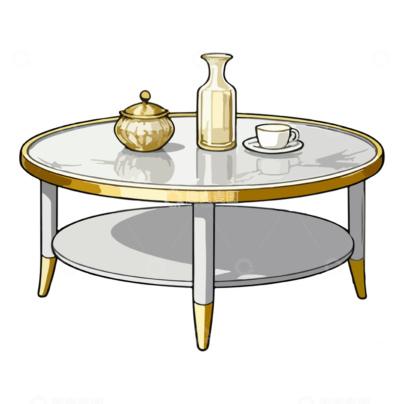 源文件下载【趣麦麦图】简约圆形茶几插画