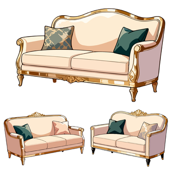 欧式古典沙发插画素材