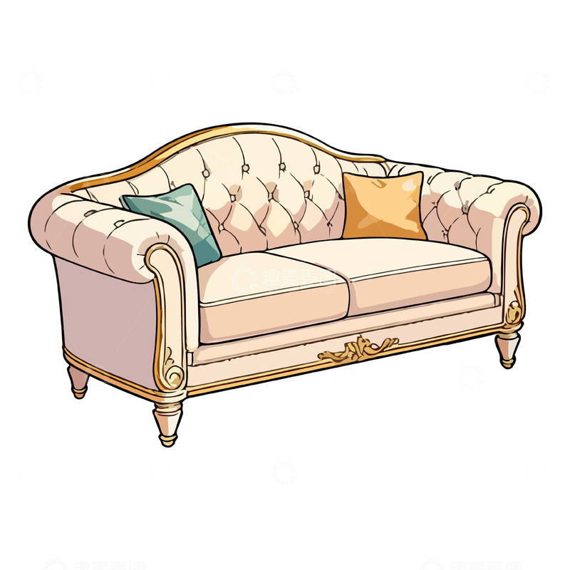 源文件下载【趣麦麦图】欧式沙发手绘插画