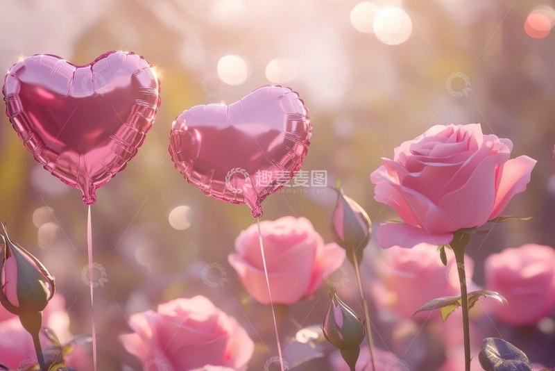 高清大图下载【趣麦麦图】粉红色的桃心气球