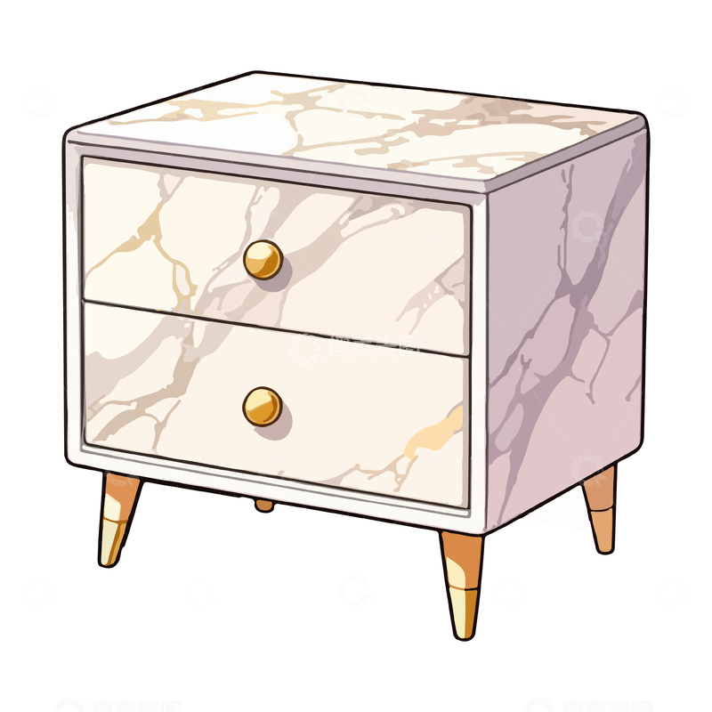 源文件下载【趣麦麦图】大理石纹床头柜卡通插画