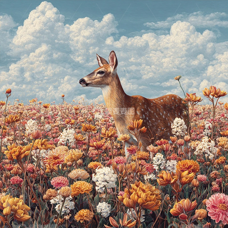 高清大图下载【趣麦麦图】蝴蝶梦境中的奇幻鹿影