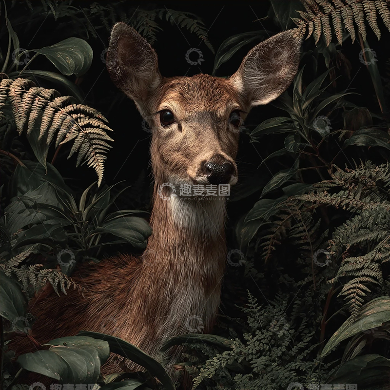高清大图下载【趣麦麦图】静谧森林中的萌鹿奇遇