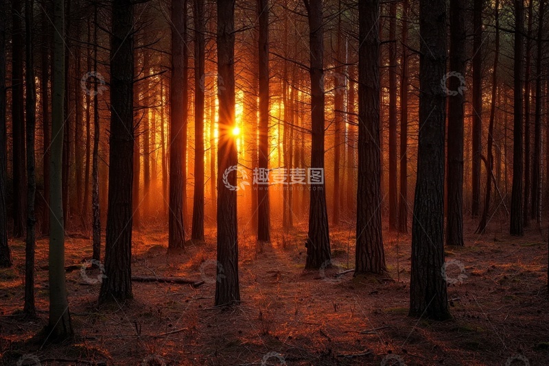 高清大图下载【趣麦麦图】日暮黄昏树林摄影